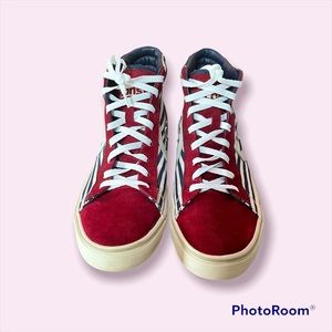 Converse Pro Leather High Vulc Maroon Suede Striped Canvas Mens 10.5 Women 12